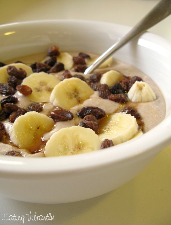 Raw banana oatmeal porridge closeup