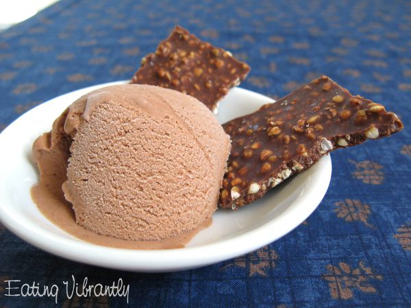 Vegan chocolate coconut ice cream with chocolate bark