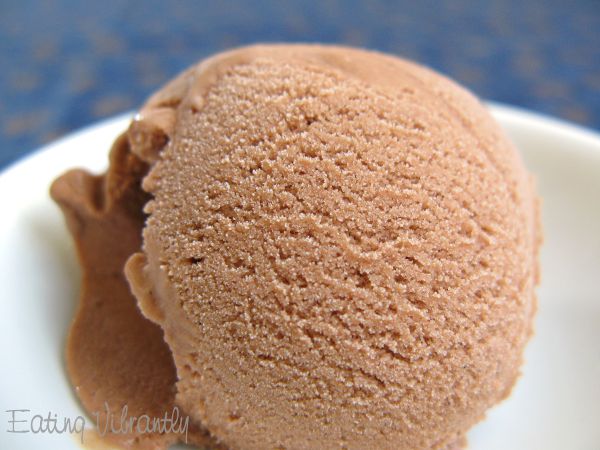 A scoop of vegan chocolate coconut ice cream