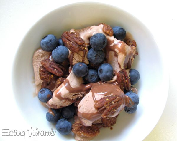 Vegan chocolate coconut ice cream with blueberries