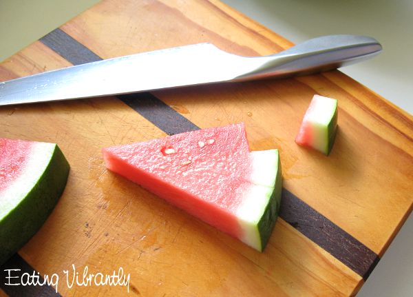 Watermelon Christmas trees - trim the rind off the sides