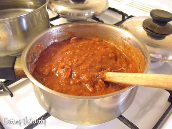 Simple Vegan Bolognese simmering in a saucepan
