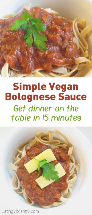 Simple Vegan Bolognese Sauce - Get dinner on the table in 15 minutes. It's sure to become a family favourite @ Eating Vibrantly